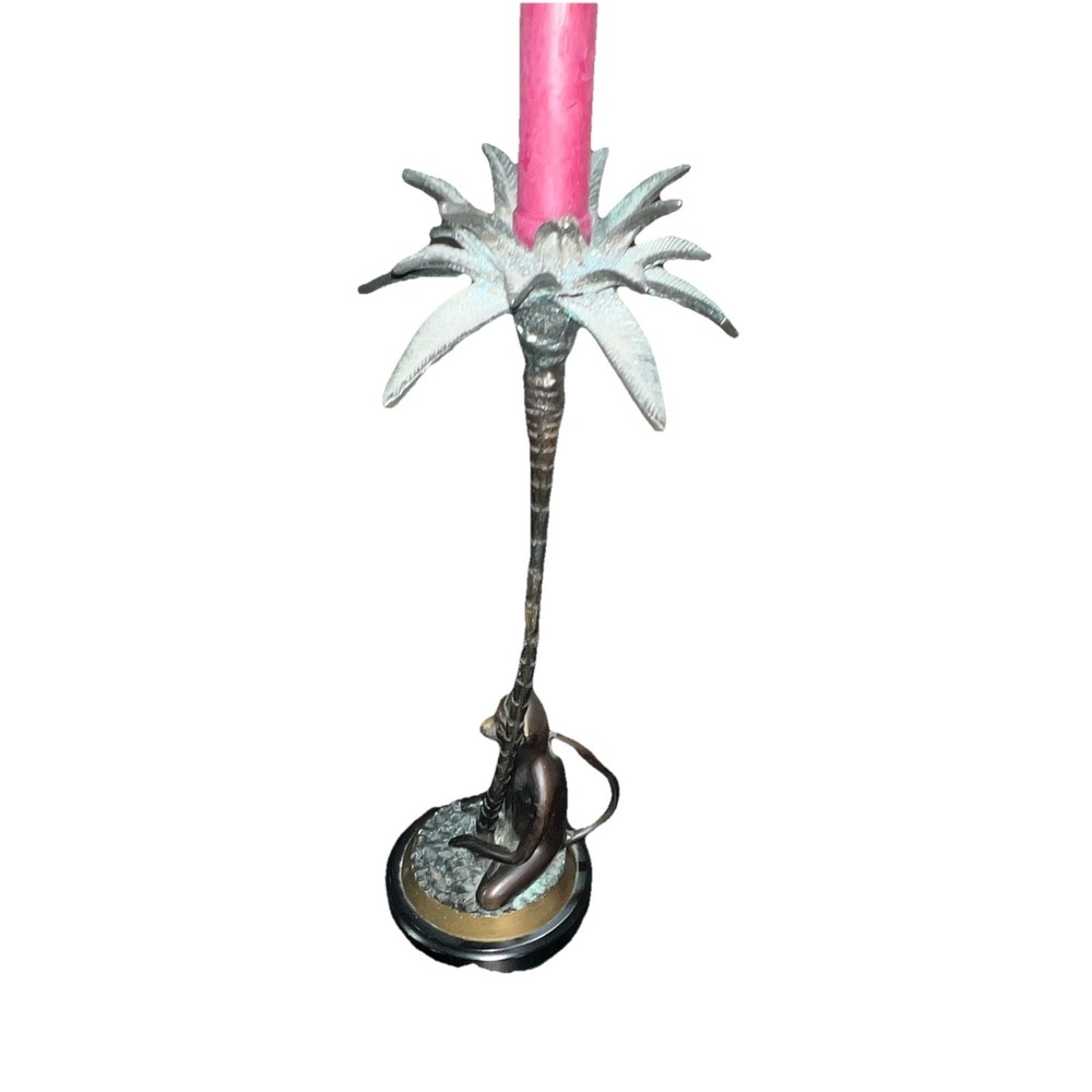 10/Bronze Monkey Palm Tree Monkey Taper Candle Holder, Black/Gold, 16 in - Picture 2 of 6